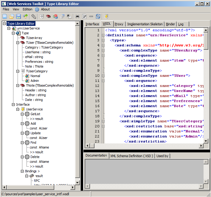 Редактор библиотеки типов Web Services Toolkit